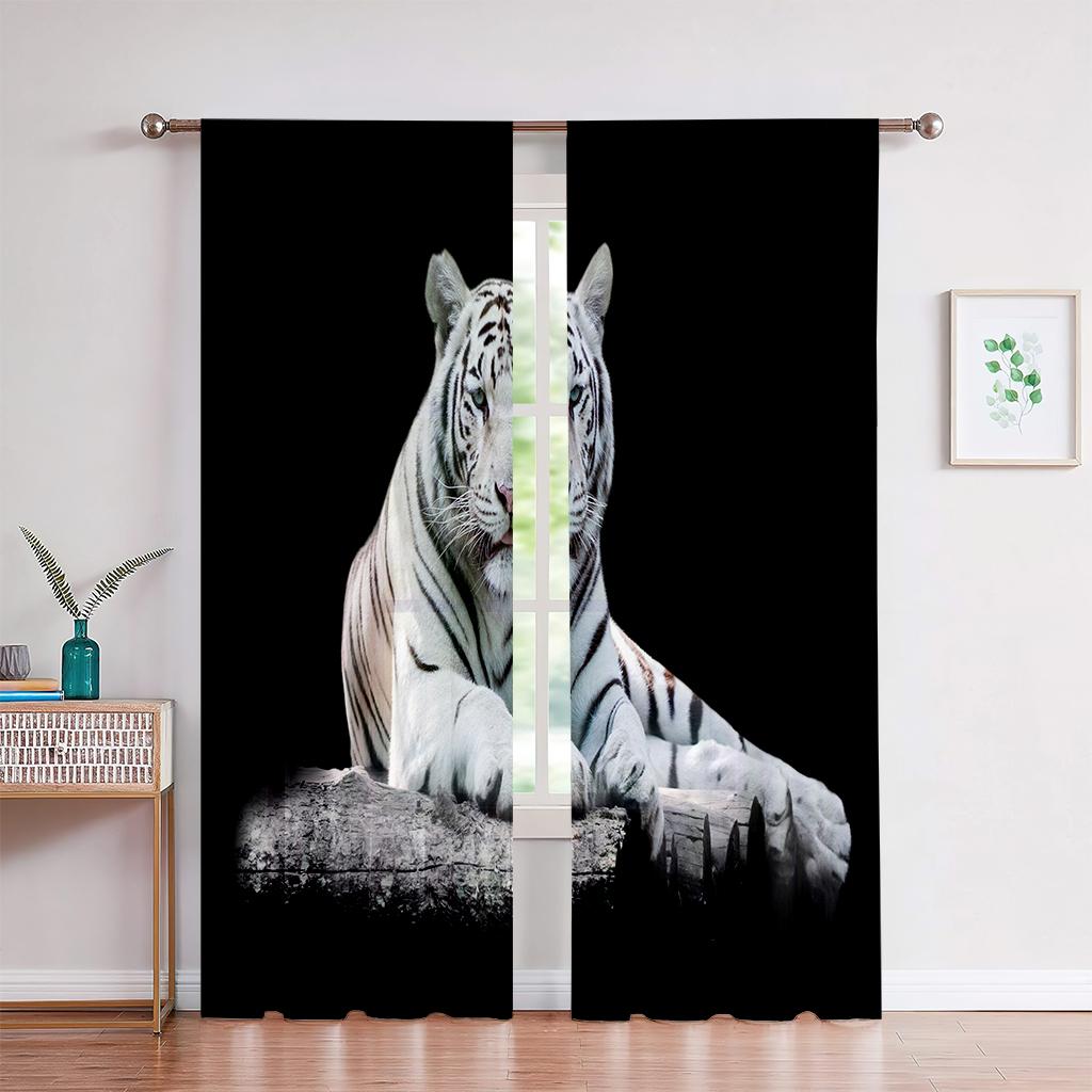 3D Animal Lion King Curtains, Children's Favorite Tiger Curtains, Bedroom Decor, 2 Panels, Home Decor