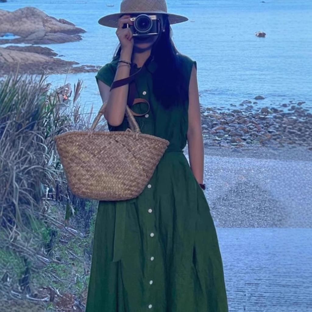 French sense green sleeveless vest dress children's summer new small temperament long dress