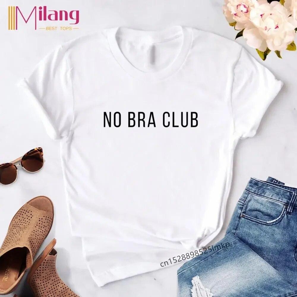 Top donna No Bra No Panties T Shirt Unisex/donna Harajuku T-shirt No Bra Club grafiche magliette Unisex Tshirt Unisex Anni '80 Top