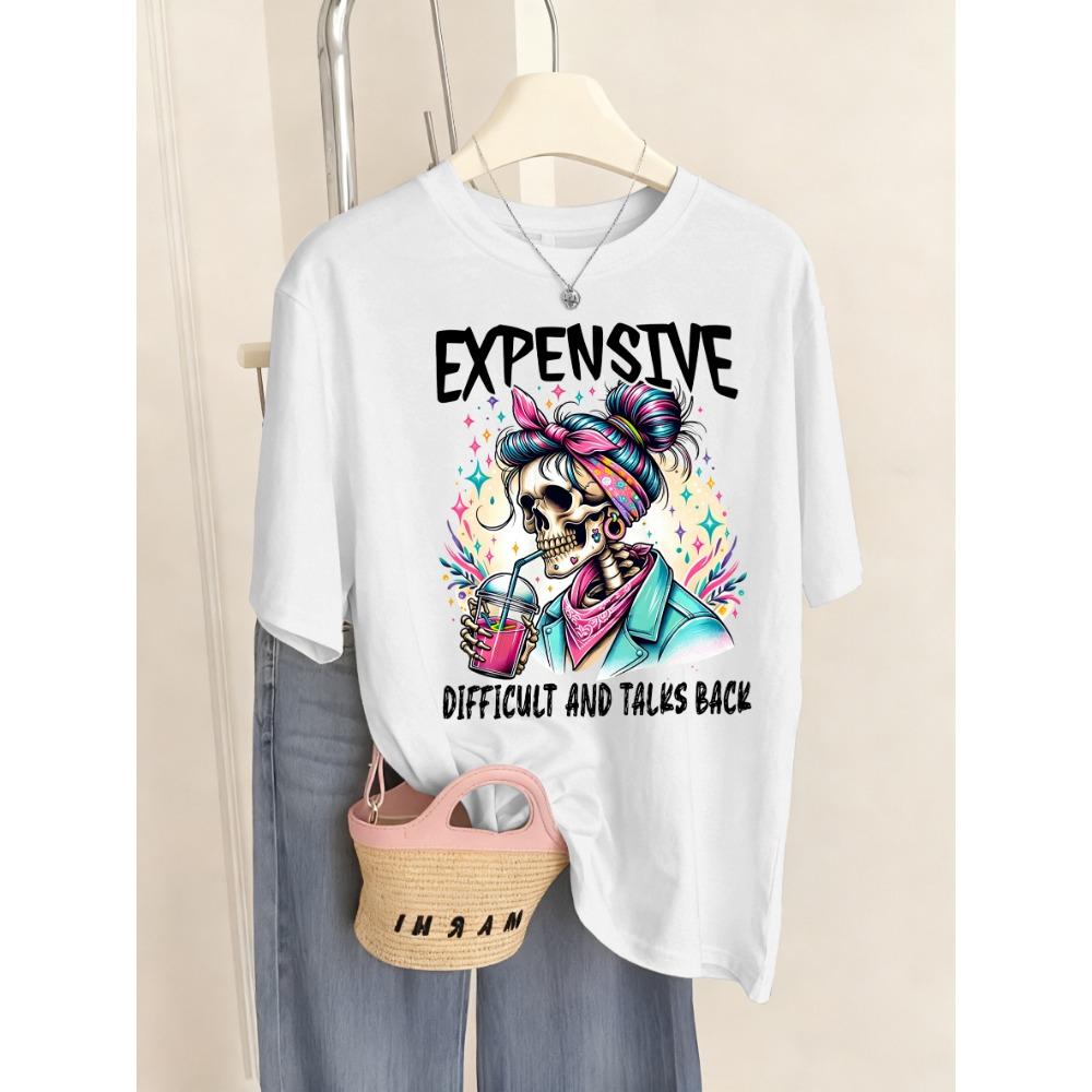 

Дорогие Отвечает Назад Напиток Мода Принт Черепа Женская Футболка Летняя Модная Футболка Повседневная Короткая Женская Уличная Одежда S