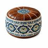 Round Shape Fillable Ottoman Pouf Embroidered Pattern Round Pouf Cover  Living Room