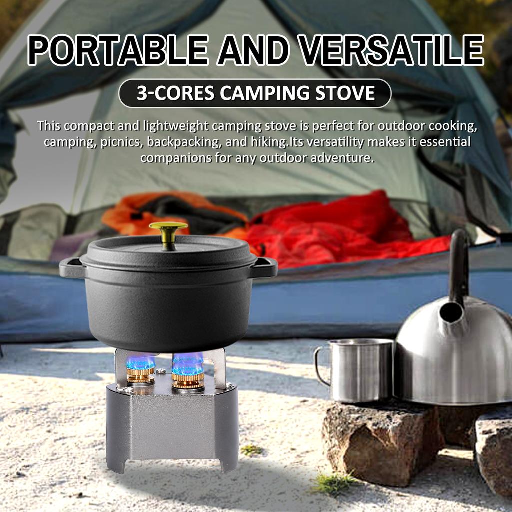 Portable 3-Cores Camping Stove 11800W High-Power GasBurner Stove Backpacking Stove with Adjustable