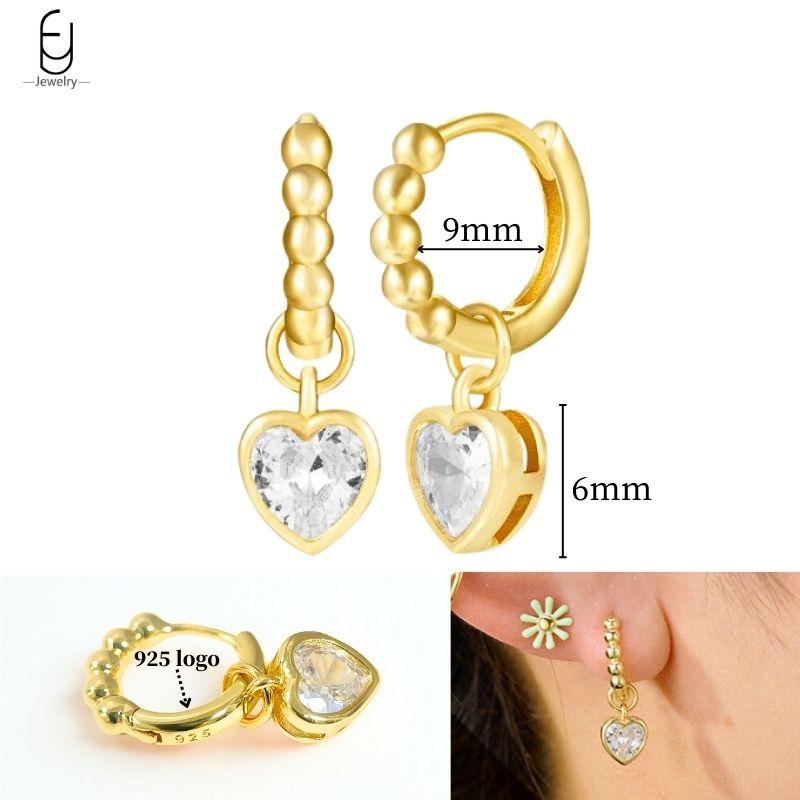 925 Silver Ear Needle White Crystal Gold Earrings for Women Luxury Water drop/Heart/Flower Pendant Earring Fine Jewelry