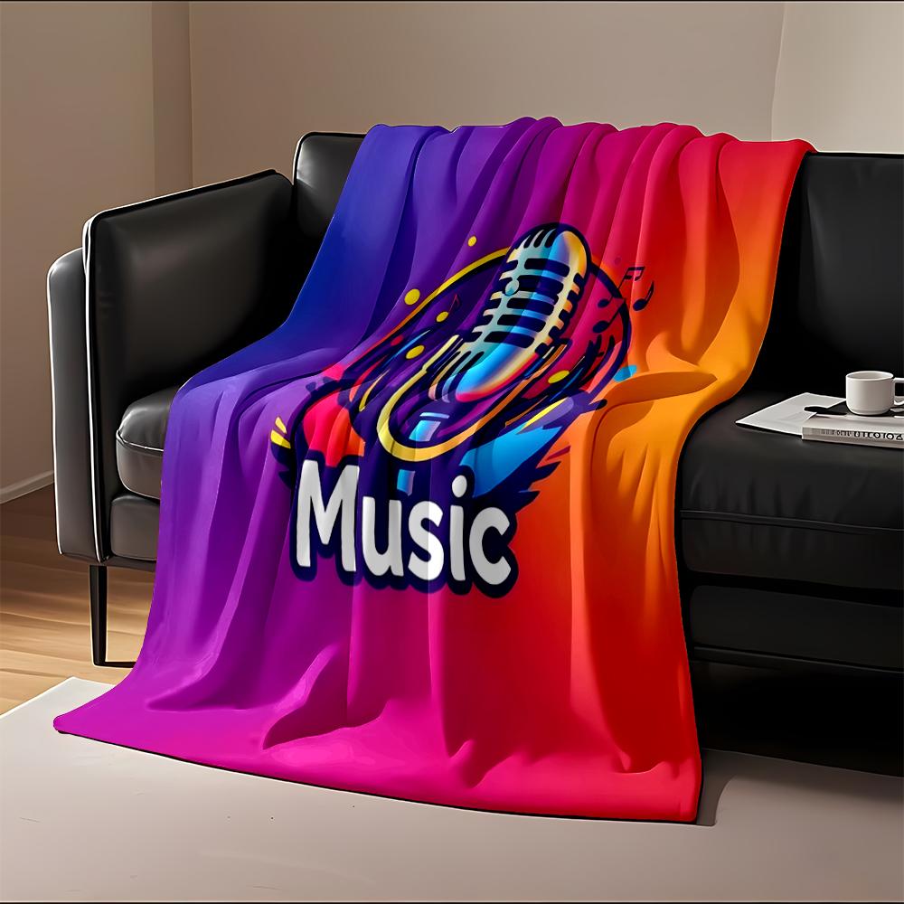Colorful Microphone with Music Notes Design Flannel Blanket for Bedroom, Living Room, Sofa, and Nap Sofas.