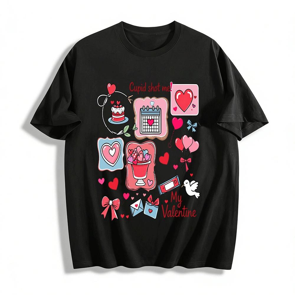 Valentine s Day Cupid Print Tee Cute Heart Love Themed Top Pure cotton T-shirt XXS