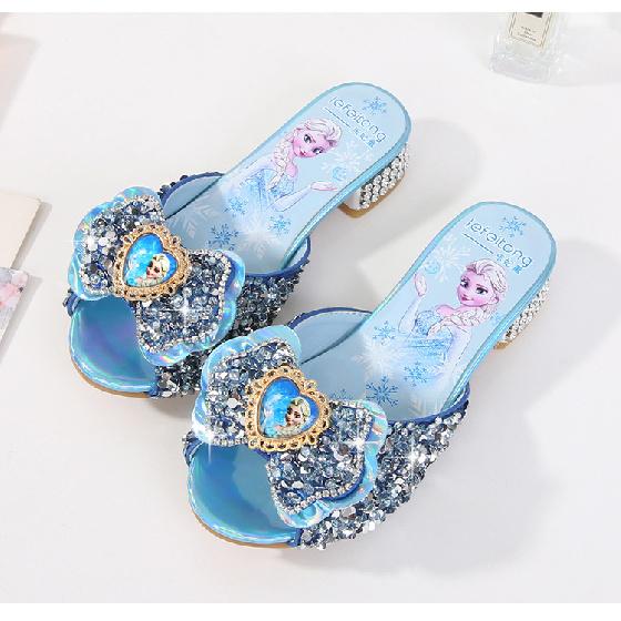 

Children s summer sandals for girls, indoor and outdoor non-slip soft-soled Elsa Princess high-heeled slippers, casual 23 синий