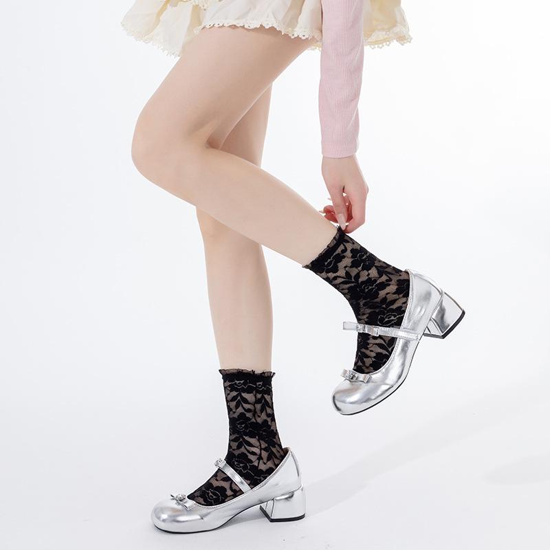 Ladies Spring and Summer Thin Hollow Flower Ballet Wind Tube Stack Socks