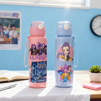 Kpop Dämonenjäger Wasserflasche 700ml mit Strohhalm Kinder Anime Becher Outdoor Sportbecher Schule Büro Geschenk für Mädchen Jungen