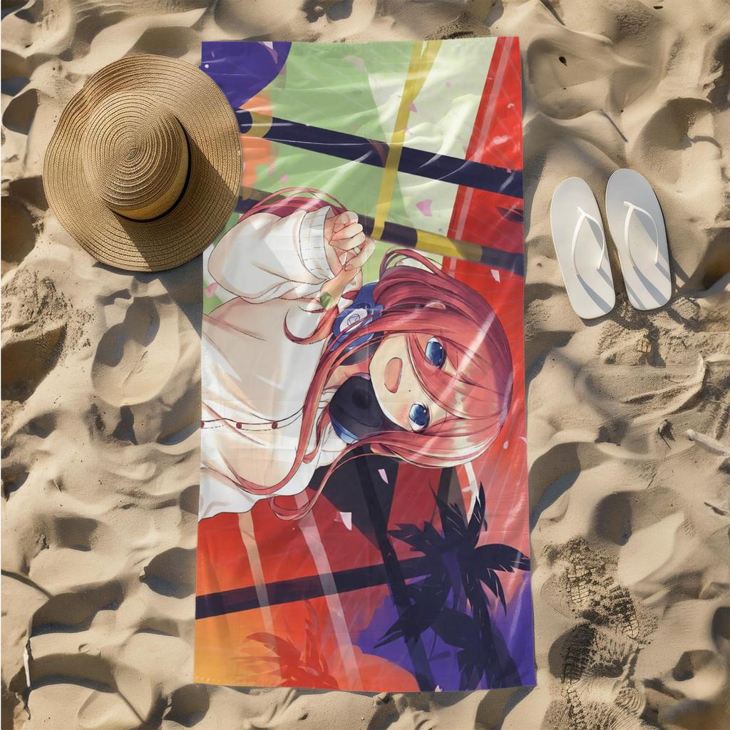 1pc Vibrant Summer Vibes with Headphones and Cherry Blossoms 2D Printed Microfiber Beach Towel, quick dry super absorbent. Great