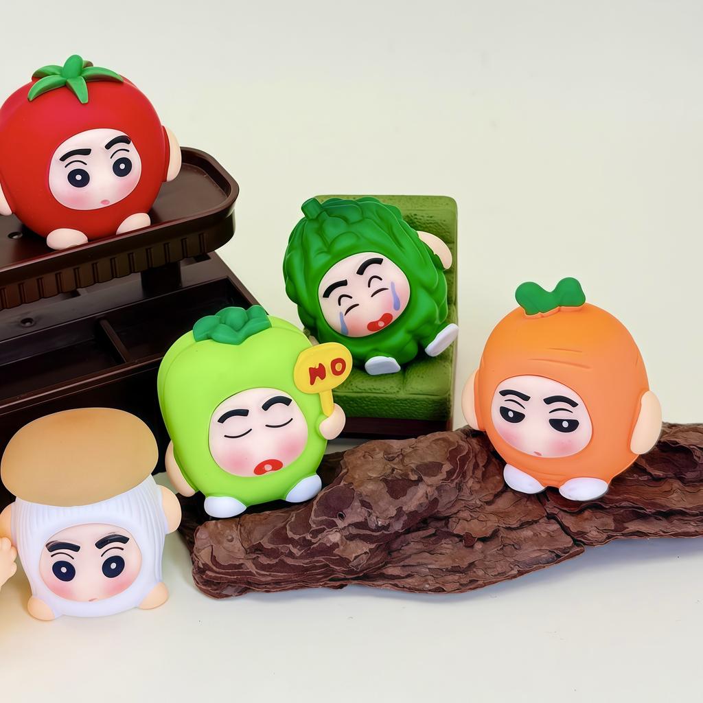 8Pcs/Set Vegetables And Fruits Crayon Shin-Chan Mini Figurine Toy Collectible Model Doll Desktop Home Decoration Fans Gift