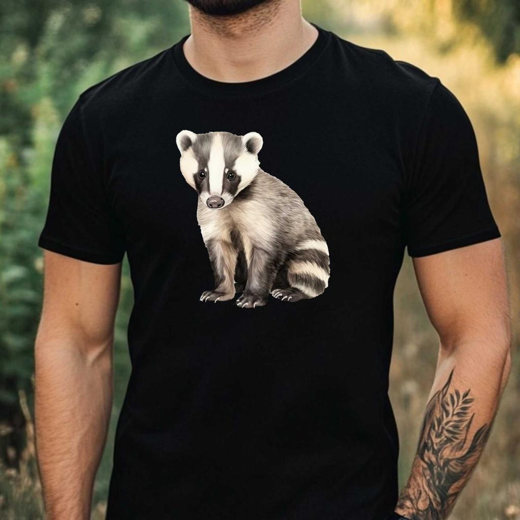 Mens Badger Motif Cotton T-Shirt Size XS to 5XL-