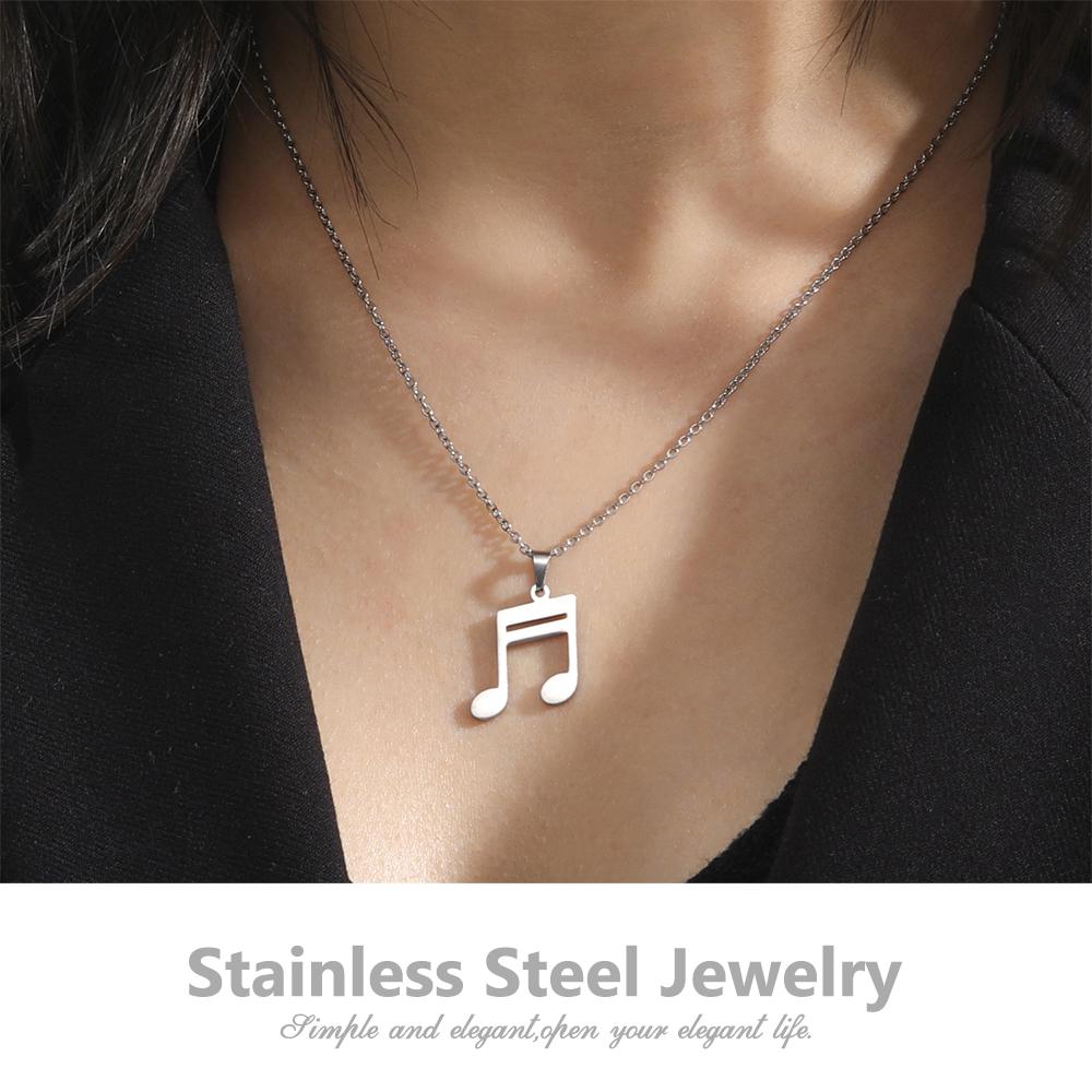 Teamer Stainless Steel Necklace for Women Music Note Instrument Guitar Pendant Charms Gold Plated Fashion Jewelry Romantic Gift