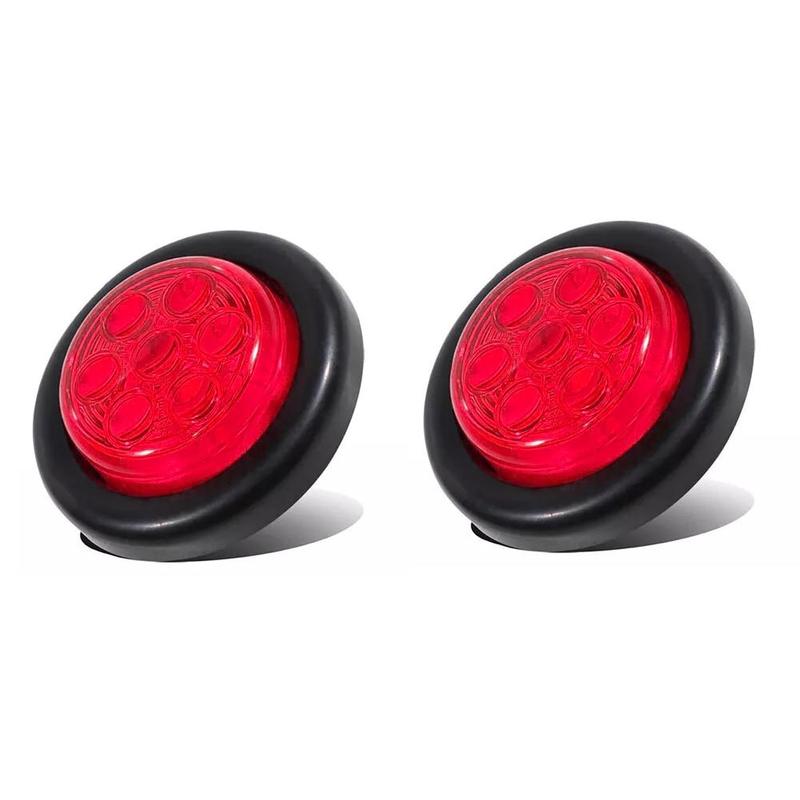 2Pcs Red 2 Inch 7-LED Round Truck Trailer Side Marker Lamp Clearance Tail Light 24V Fit for RVs Utes UTVs Boat Caravans