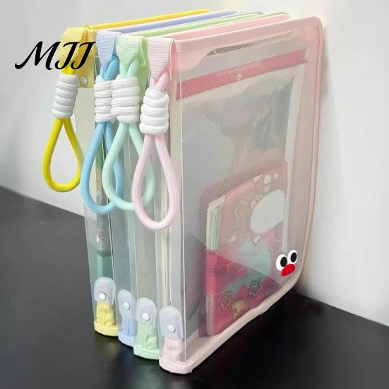 Dustproof File Protection Sleeve Clear Expanding Folder, with Hand Strap, Macaron Color Lightweight Student Test Paper Holder Waterproof Plastic