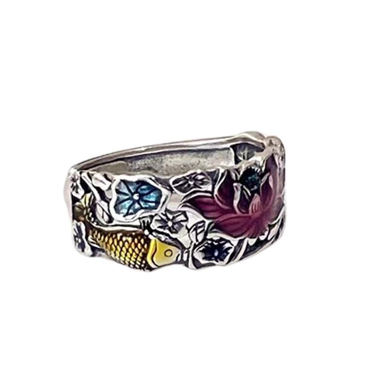 

Vintage Ethnic Style Enamel Color Oil Women s Ring Lotus Hollow Fashion Colorful Rings Lady Girls Jewellery Accessories resizable