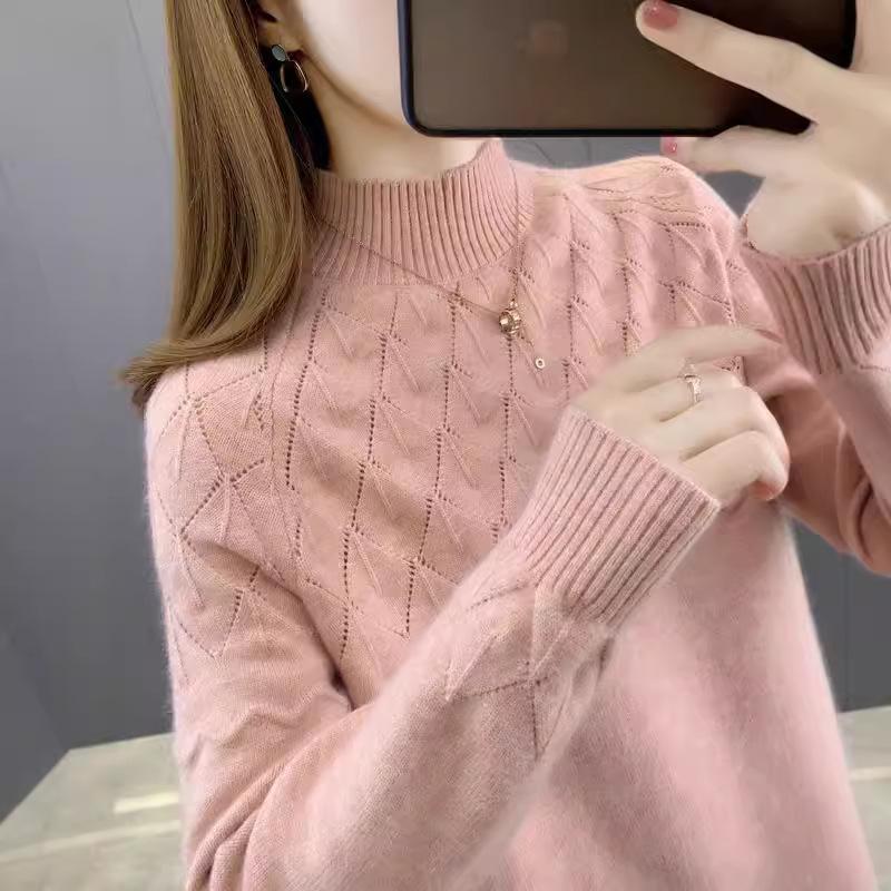 Pulover pe jumătate cu gât înalt pentru femei, larg în toamnă și iarnă.