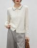 Women's Blue Doll Collar Contrasting Button Round Neck Long Sleeve Sweater - European American Autumn Style Knitwear