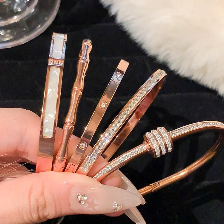 Rose Gold Women's Titanium Steel Bracelet Set - Non-Fading, Bestie Style