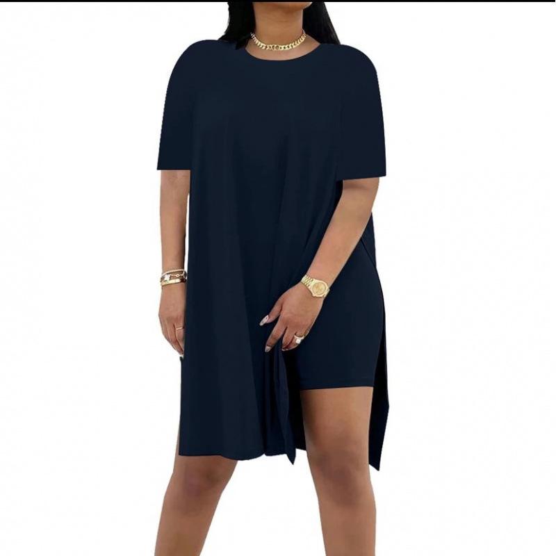 Summer 2025 Solid Color Loose Round Neck Short Sleeve Two-Piece Casual Set