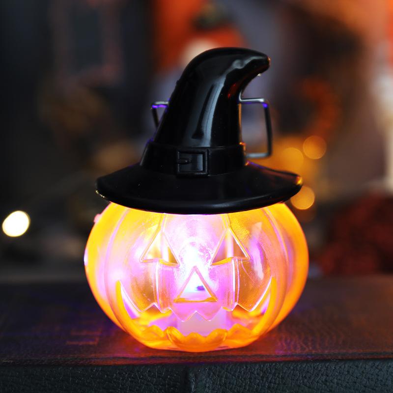 Halloween Pumpkin Lantern Electronic Candle Light Ornaments Portable Candle Holder Night Light Ghost Festival Decoration Props Atmosphere Layout