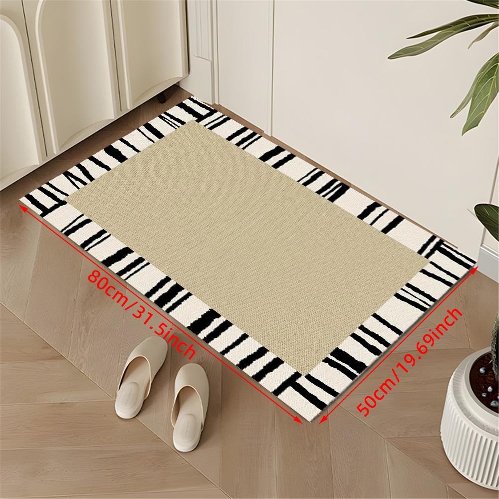 1 Pc 1cm Thickened Black Stripe Door Mat Soft Flannel Entrance Door Mat for Home Decor Anti-Slip Carpet Absorb Water Kitchen Bath Mat
