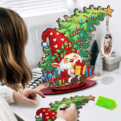 Photo Xmas Tree DIY 2D Flat Wooden Desktop Diamond Art Kits Diamond Painting Desktop Ornaments Kit for Home Office Desktop Decor