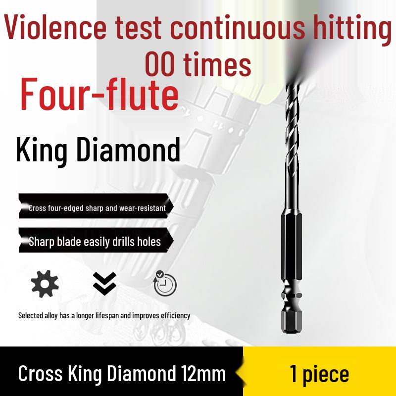 Impact Hex Shank Four-Blade Cross King Drill Bit for Concrete, Tile, and Glass