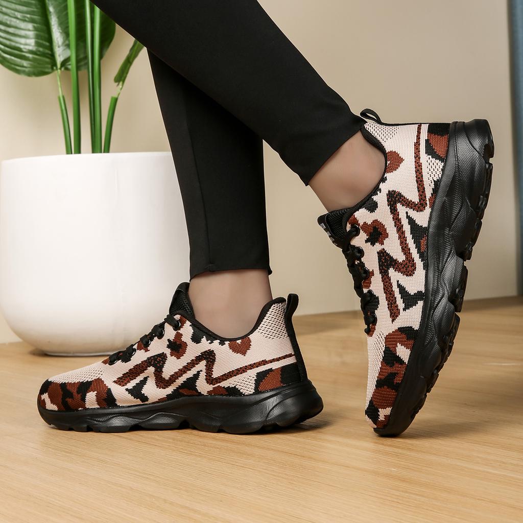 TUINANLE Women Sneakers Mesh Breathable Camouflage Color Platform Shoes Ladies Light Weight Running Shoes