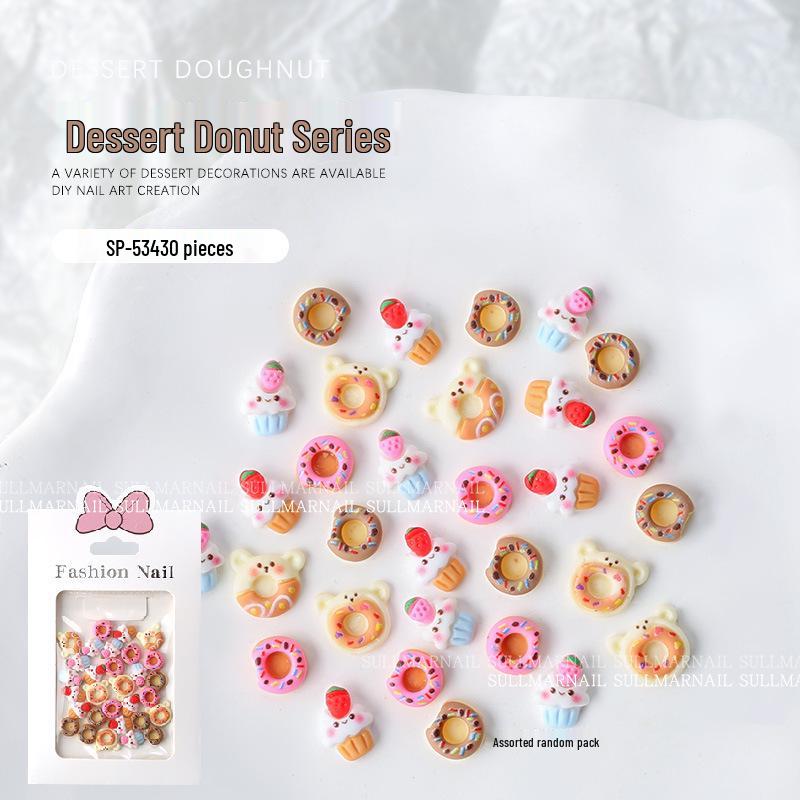 

Cartoon Resin Diamond Nail Art Accessories: 3D Summer Donut & Ice Cream - 30 Pieces Mixed Set