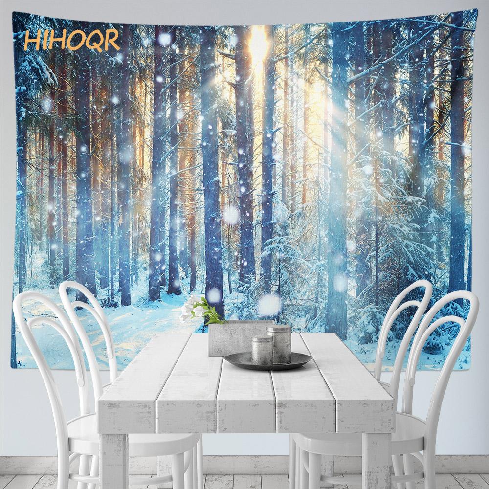 Christmas Tapestry Wall Hanging Santa Claus Christmas Snow Scene Window Tapestry Aesthetic Room Decor Home Holiday Decoration