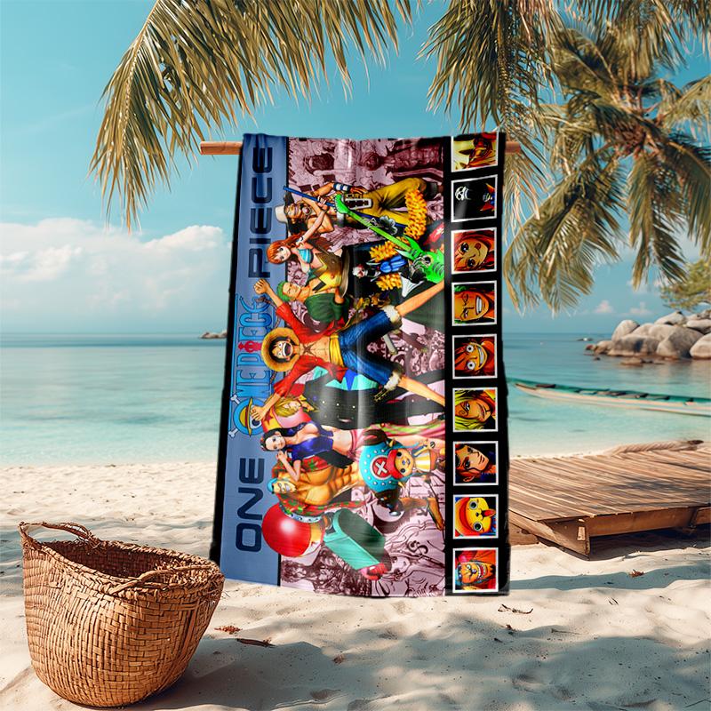 Classic Japanese Element Cartoon ONE PIECE Monkey D. Luffy Beach Towel Outdoor Camping Vacation Swimming Beach Towel Outdoor Absorbent Bath Towel Y12
