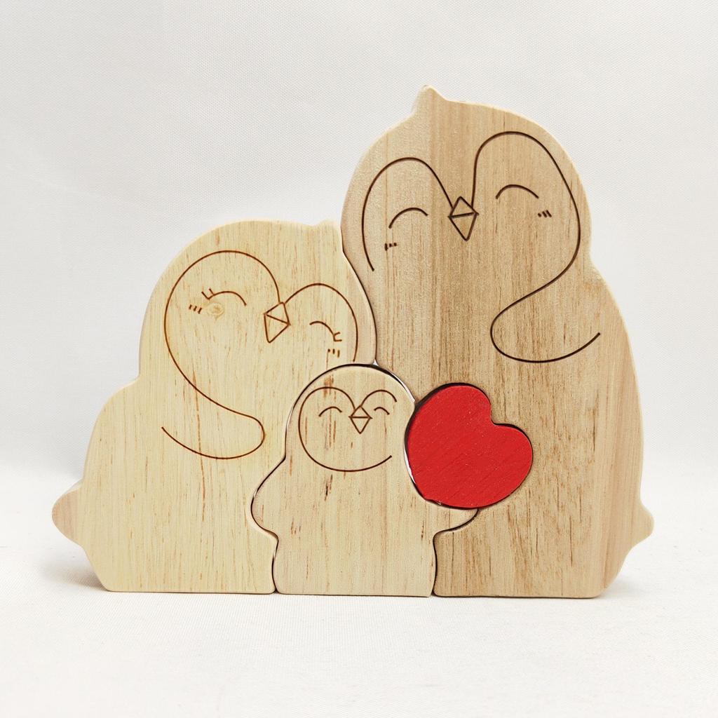 Cross-Border Wooden Little Penguin Family Puzzle Ornament - Festival Gift & Warm Family Decoration