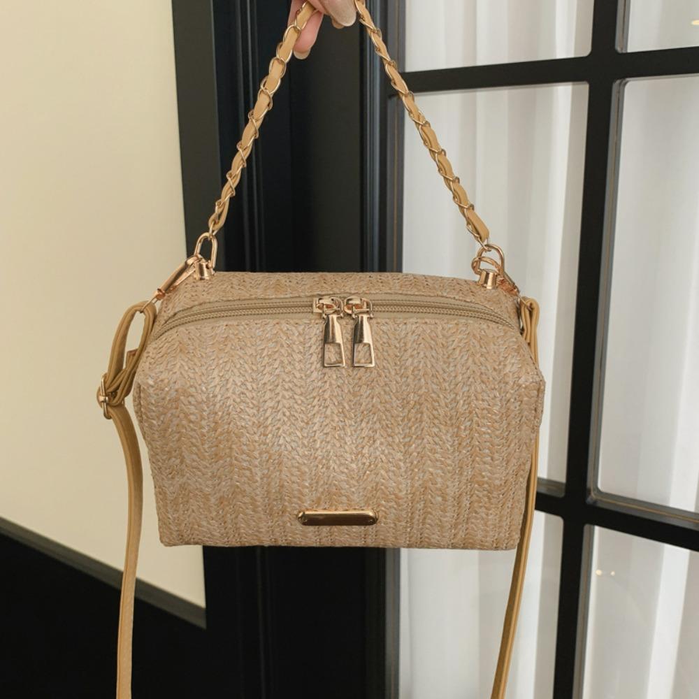 Fashionable Stylish Woven Straw Women's Bag 2026 New Trendy Chain Handbag Simple Shoulder and Crossbody Small Bag