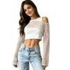 Women's Sunscreen Hollow Long Sleeve Backless Bikini Beach Dress Knit Sweater Cover-Up