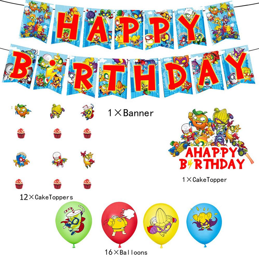 30 stk Superthings Festartikler Inkluderer en Banner, Kaketoppere, Ballonger