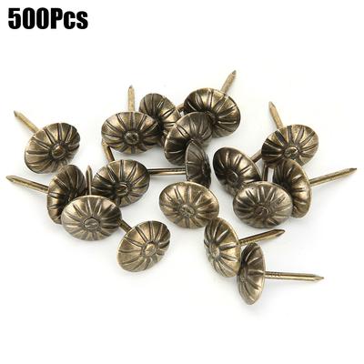 500 Adet 11 x 16mm Baloncuklu Çivi Krizantem Desenli Retro Bronz Demir Kanepe Sabit Dekorasyon