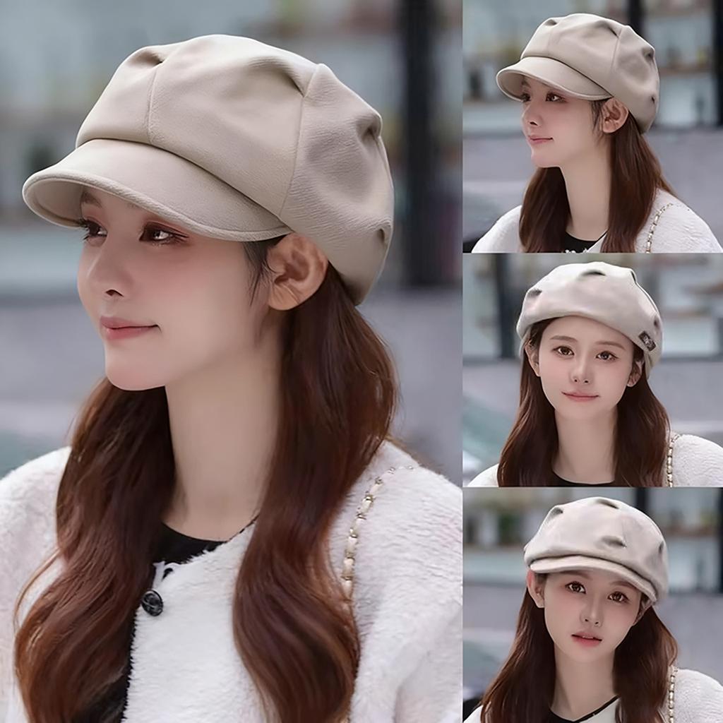 Winter Woolen Beret Hat Solid Color Octagonal Cap for Female Lady Retro Korean Forward Caps