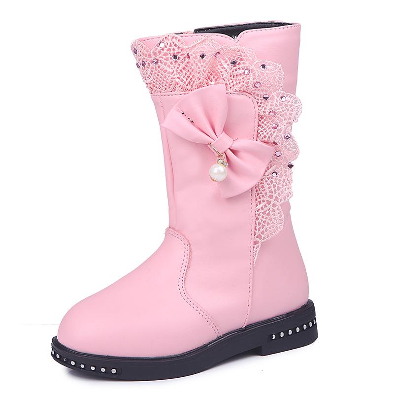 Children's Cotton Shoes Warm Boots Girls Autumn and Winter High Leather Boots
