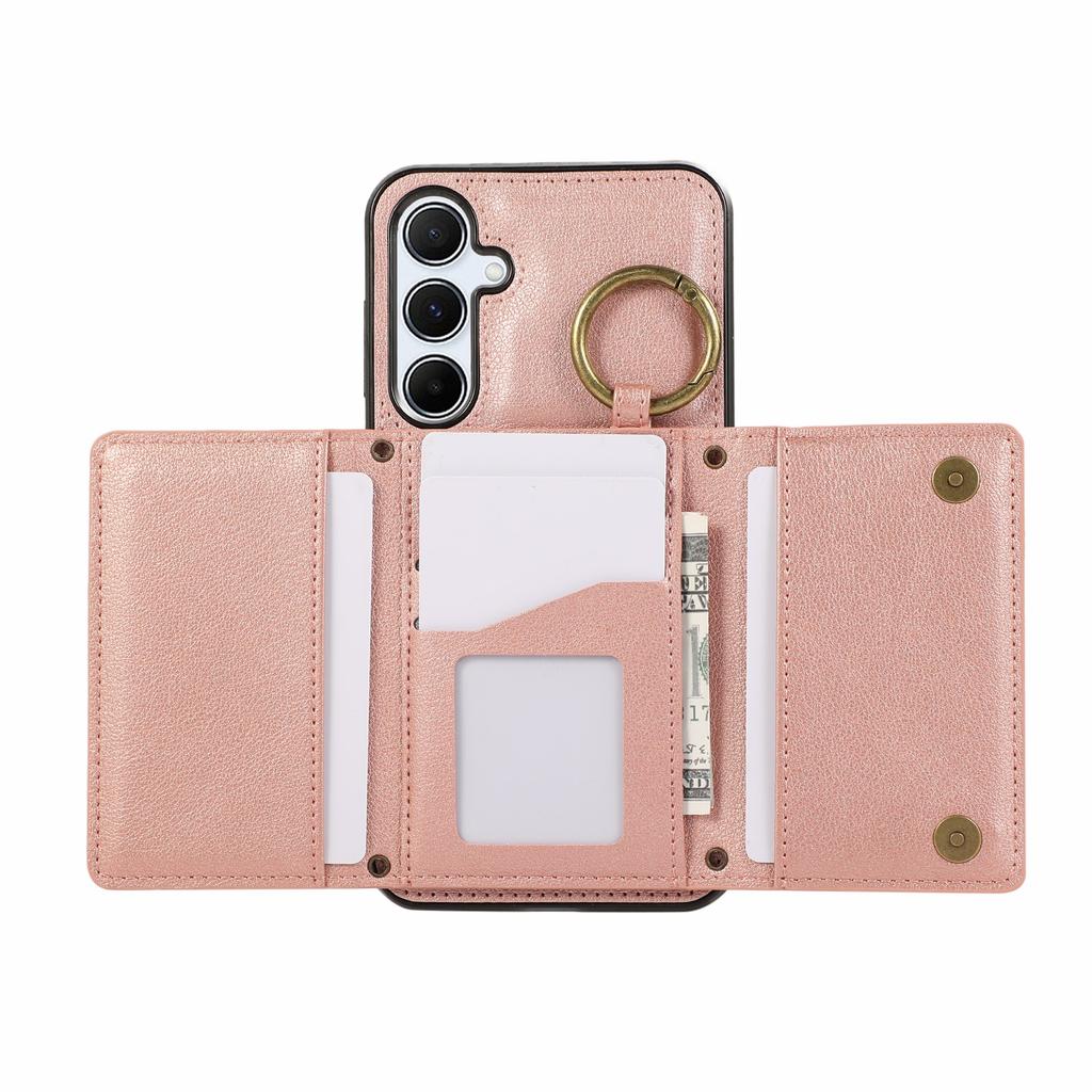 For Samsung Galaxy A26 5G Leather Back Cover Zipper Wallet Kickstand Phone Case with Shoulder Strap