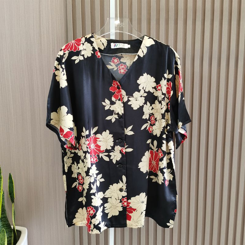 New Arrival Shirt Short Sleeve Tops Women's Loose Plus Size T-shirt Summer Silk Small Shirt Middle-Aged Mother Wear Floral T