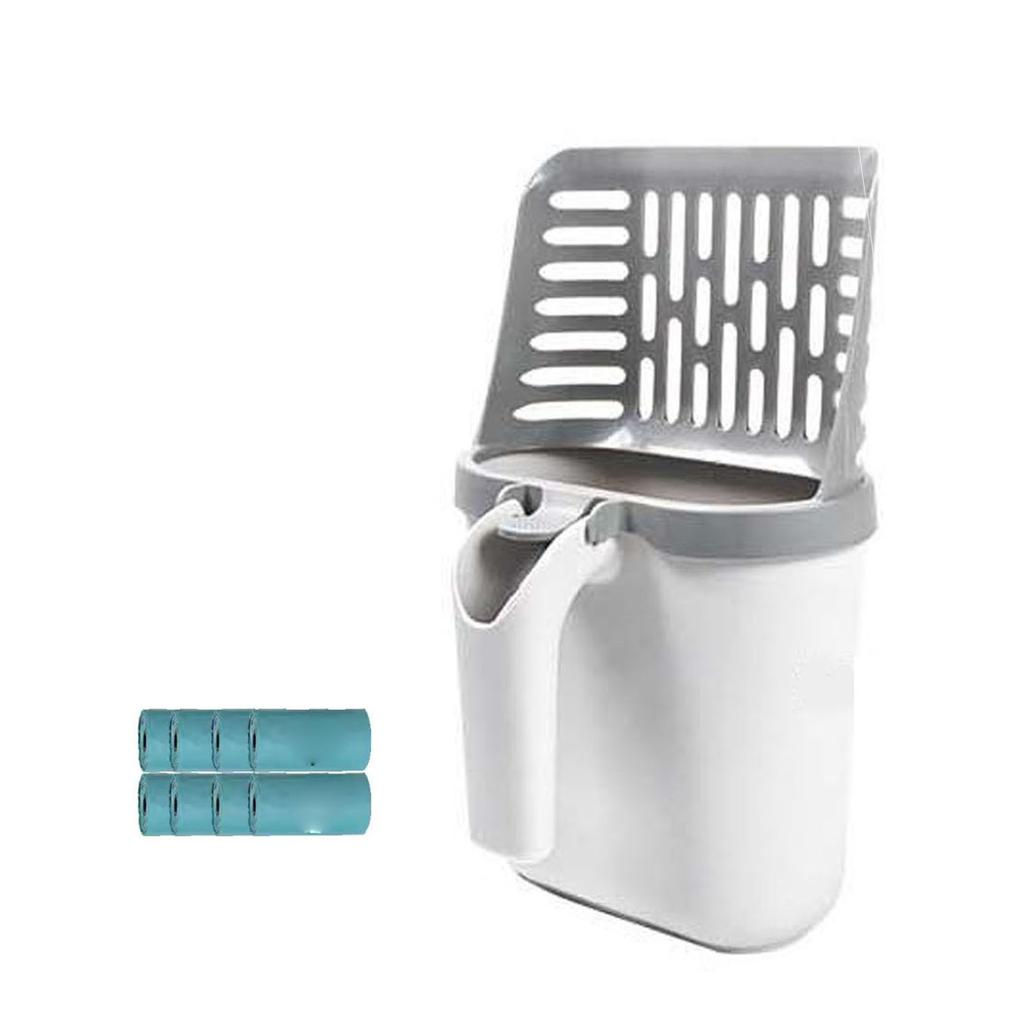 Cat Litter Scooper and Box 2 in 1 Design Easy Cleaning Integrated Cat Litter Shovel with Waste Can with Baffle and 8