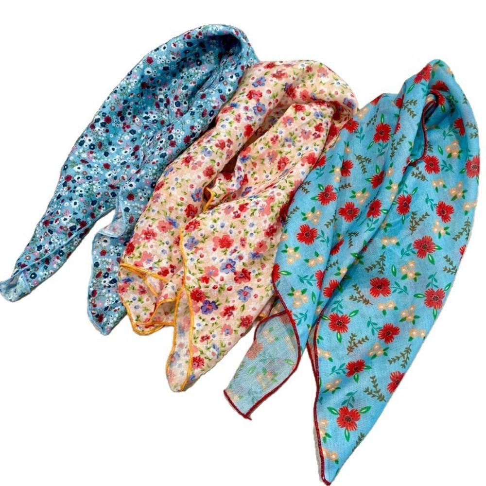 3pcs/set Thin Fabric Printed Headscarf Colorful Flower Square Headband Floral Neck Scarf  Holiday