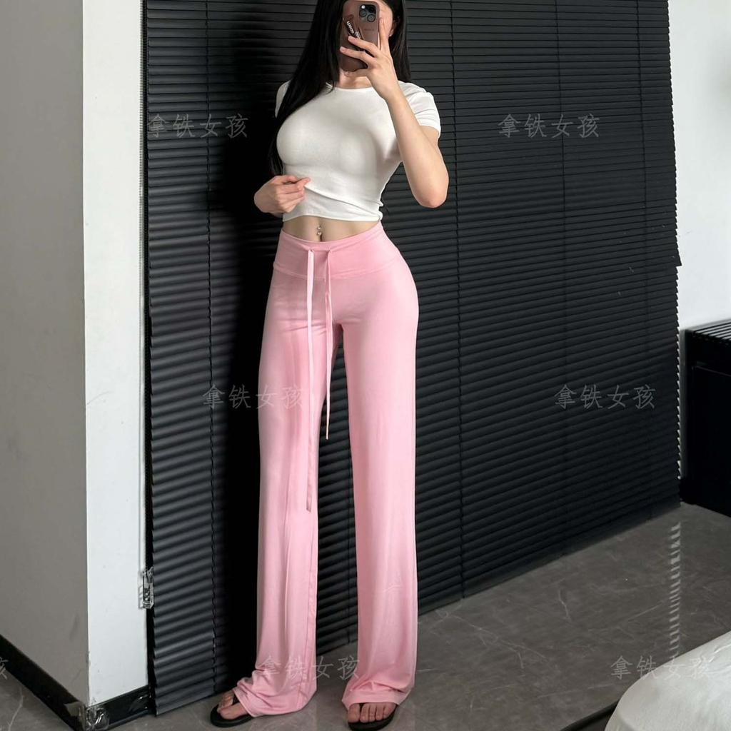 Latte girl yoga pants, women's summer thin drape, lazy and loose, slimming sweatpants, fitness training wide-leg pants
