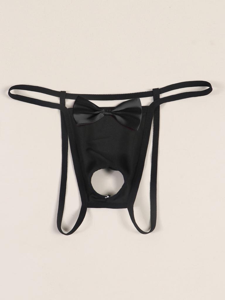 Tanga Sexy Masculina Sem Fundo Gentleman Tentador Lingerie Calcinha Com Laço Frente Aberta Costas T Fio Dental Garçom Smoking Fantasia Cosplay