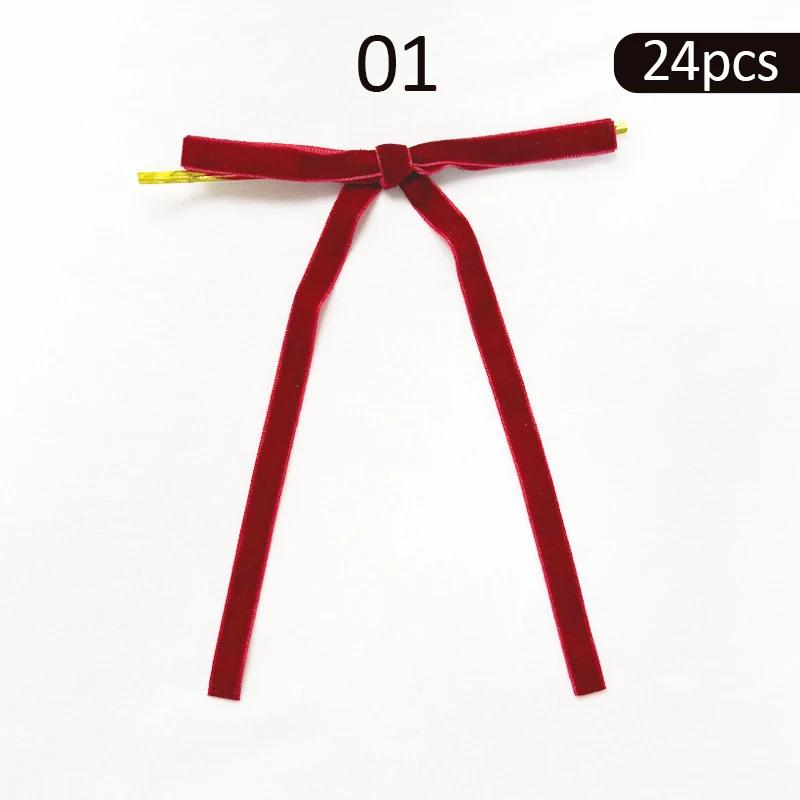 24pcs Velvet Bow Christmas Ribbon Decoration for Xmas Home Decor Tree Wreaths Gift Wrapping DIY Crafts Festive  2025 New Year