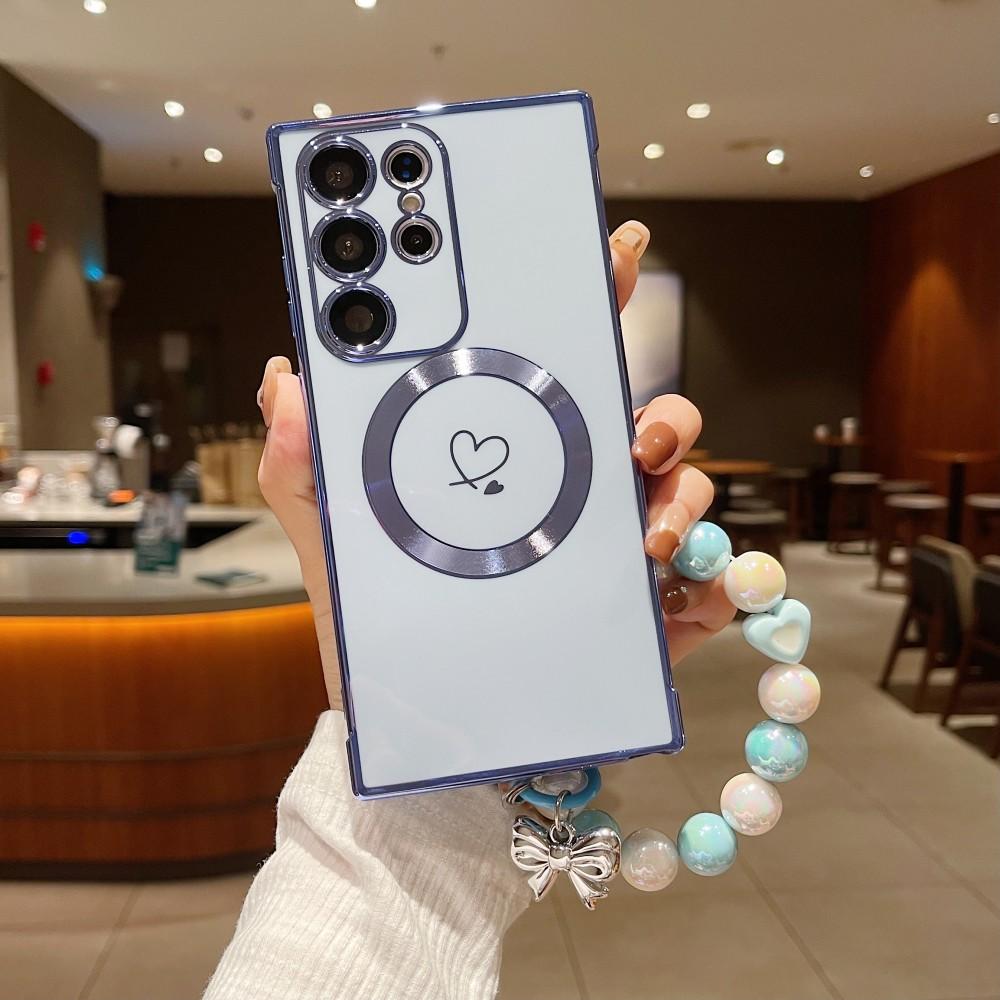 

Magnetic Side Heart Case For Samsung S25 S24 S23 S22 S21 Ultra Plus S24FE S23 S21 FE S20 S25 Edge 5G Cover With Beaded Lanyard S20 FE