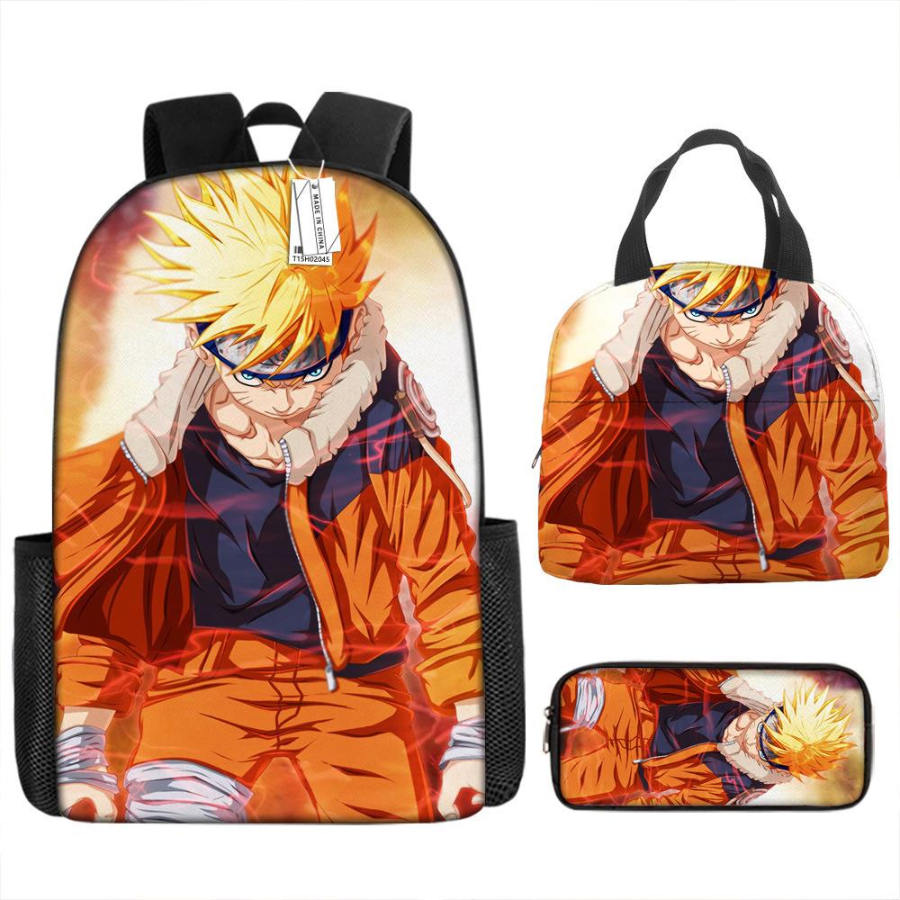 Naruto Schoolbag Elementary School Boys Large Capacity Schoolbag Lunch Bag Pencil Case Three-piece Set