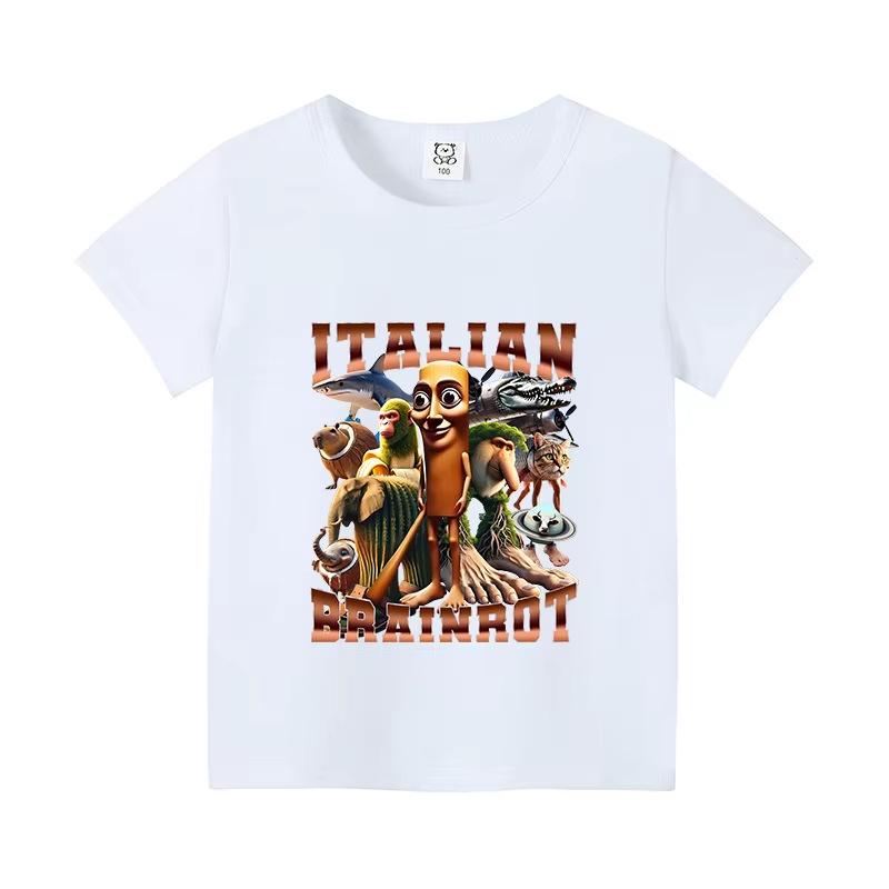 Italy Brain Rot Funny Animal Kids' Cotton T-Shirt - Cappuccino Assassin Short Sleeve