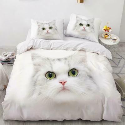 Juego de Funda Nórdica para Gato Tamaño Queen Lindo Mascota Gatos Estampado Funda Nórdica Para Niños Niño Niñas Animal de Dibujos Animados 3D Cubierta de Edredón de Poliéster