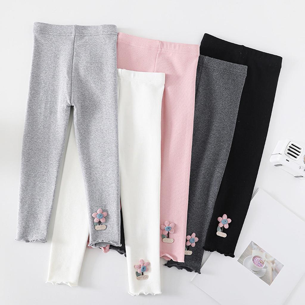 Girls Leggings Kids Spring Leggings Leg Warmer Child Autumn Tights Leggings Ankle Pants with Crochet Flower Pattern